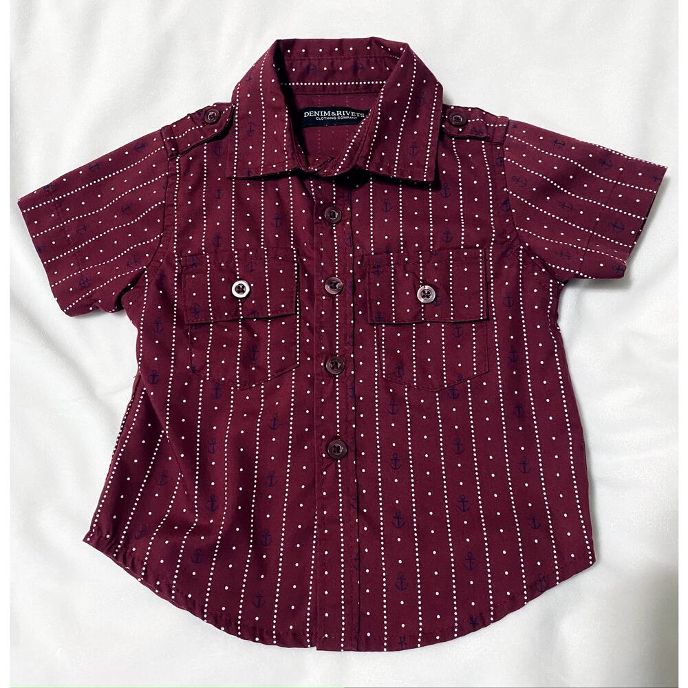 Boys Burgundy Button-Up